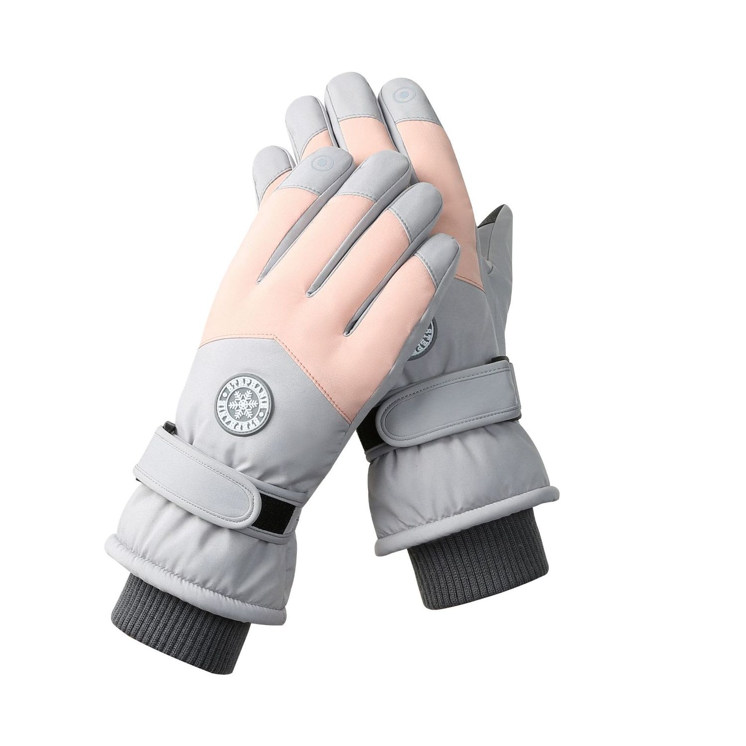 Women's Light Grey-pink Color Combination Top-Rated Waterproof Touchscreen Ski Gloves - Fleece-Lined for Men &amp; Women