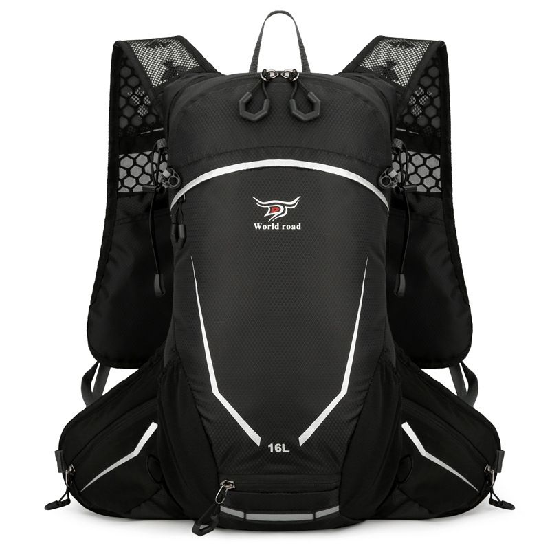 Black Lightweight 16L Outdoor Cycling &amp; Hiking Backpack - Water-Repellent Nylon Daypack with Reflective Strips
