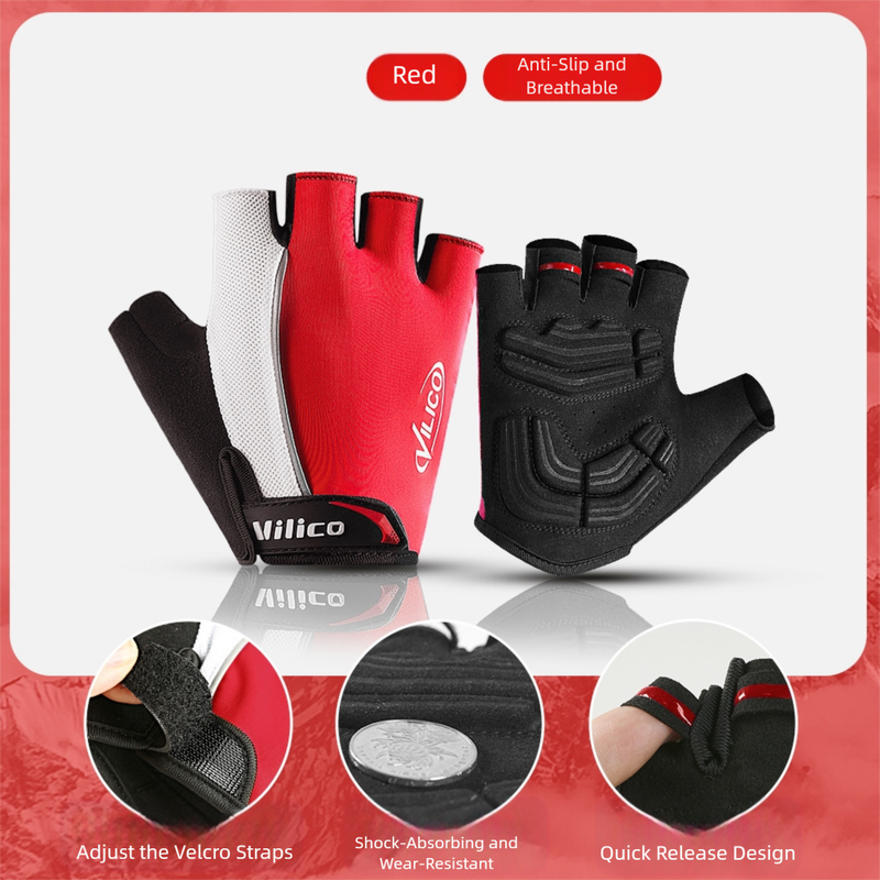 Size XL Red Padded Half-Finger Cycling Gloves - Breathable Shock-Absorbing Workout Gloves for Gym &amp; Fitness