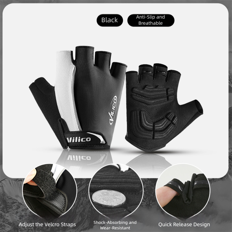 Size XL Black Padded Half-Finger Cycling Gloves - Breathable Shock-Absorbing Workout Gloves for Gym &amp; Fitness