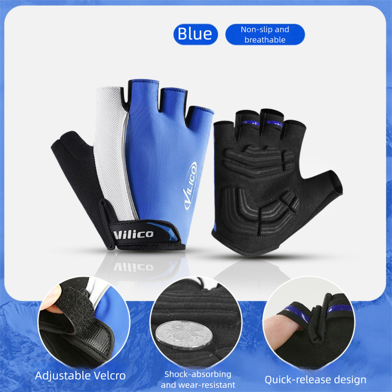 Size M Blue Padded Half-Finger Cycling Gloves - Breathable Shock-Absorbing Workout Gloves for Gym &amp; Fitness