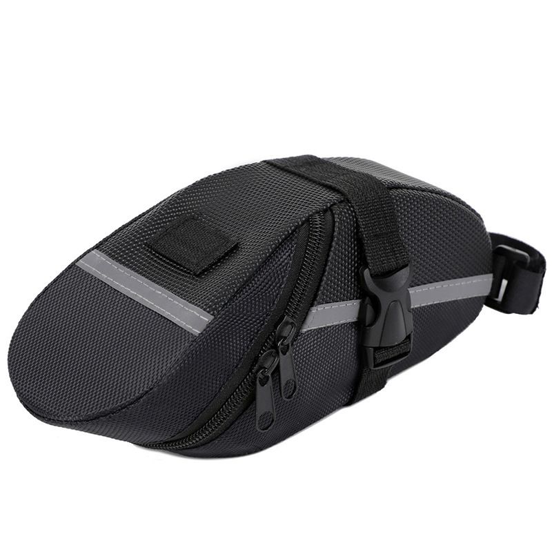 Black Water Resistant Bicycle Saddle Bag Under Seat Wedge Pack with Reflective Strip and Quick Release Strap for MTB Road Bikes