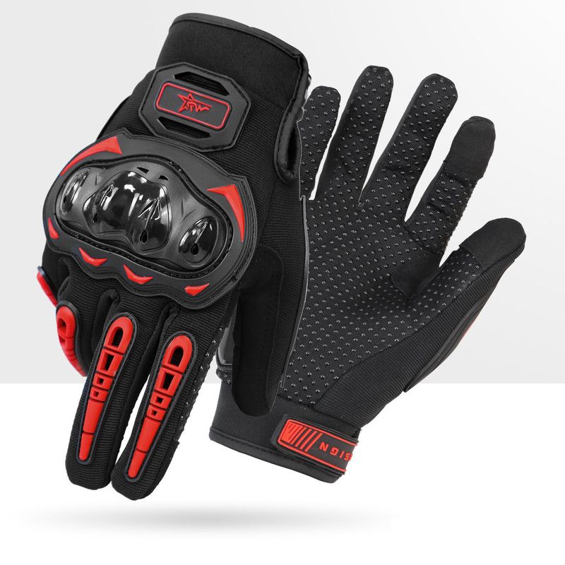 Size 2XL Red and Black Protective Motorcycle Riding Gloves - Hard Knuckle Armour &amp; Touchscreen Fingertips