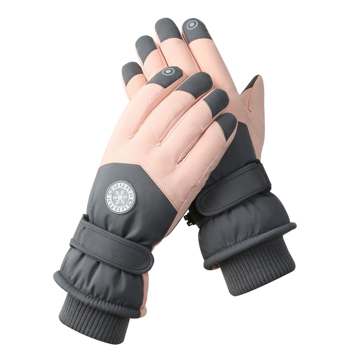 Women's Dark Grey-pink Color Combination Top-Rated Waterproof Touchscreen Ski Gloves - Fleece-Lined for Men &amp; Women