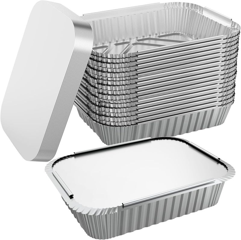 160x Aluminium Disposable Foil Food Container Trays Pans w/ Lids Covers Bulk 32cm*26cm*6.3cm