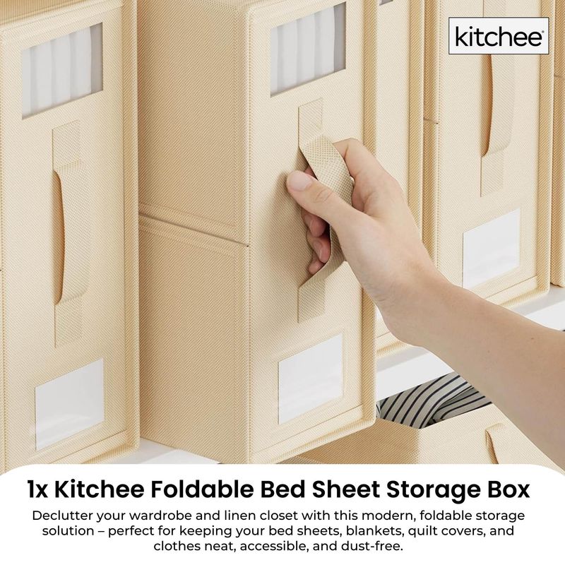 1x Kitchee Foldable Bed Sheet Storage Box – Linen &amp; Closet Organiser Beige