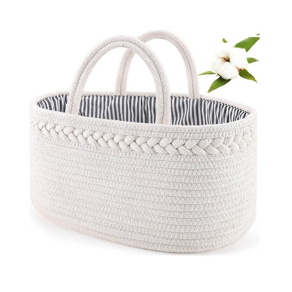 White Stylish Cotton Rope Basket for Clothing &amp; Toys - Woven Storage Organizer, 38x23x18cm