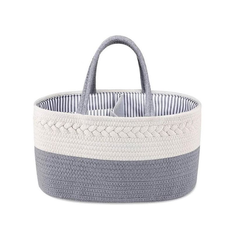Grey Stylish Cotton Rope Basket for Clothing &amp; Toys - Woven Storage Organizer, 38x23x18cm
