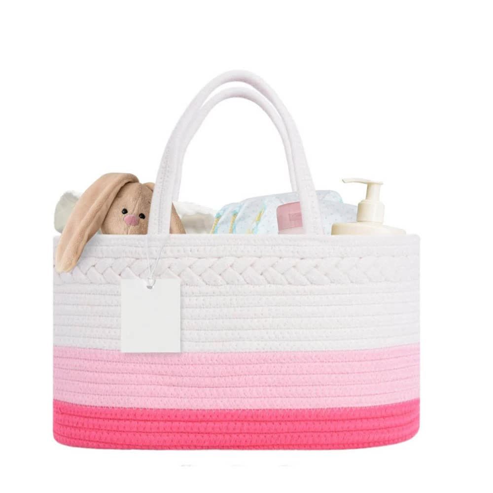 Pink Stylish Cotton Rope Basket for Clothing &amp; Toys - Woven Storage Organizer, 38x23x18cm