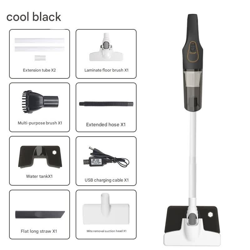 Cordless 2-in-1 Handheld &amp; Stick Vacuum Cleaner with Detachable Water Tank &amp; Dust Mite Remover(black)