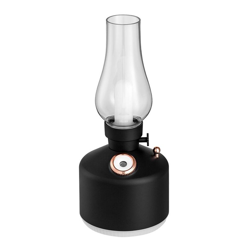 Black Retro Kerosene Lamp Humidifier - Rechargeable Cool Mist Maker with Dimmable Light