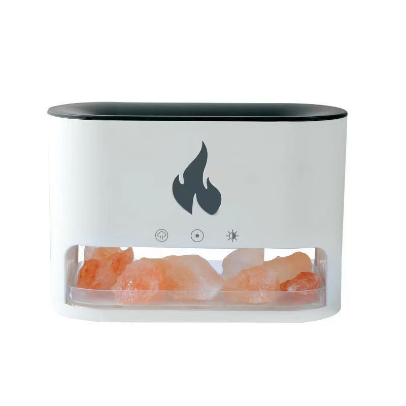 Himalayan Salt Stone Flame Aroma Diffuser &amp; Humidifier - 7 Light Options, Ultrasonic, Auto Shut-Off(white)