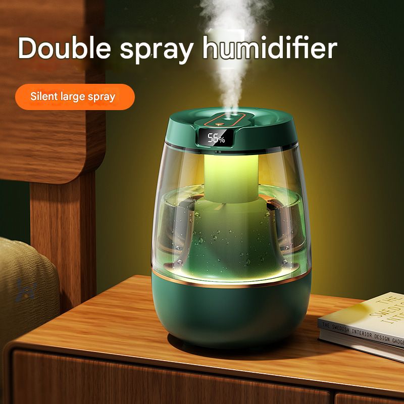 Green 3.5L Smart Cool Mist Humidifier with Dual Nozzle &amp; Digital Display - Ultra-Quiet Air Purifier for Bedroom and Office