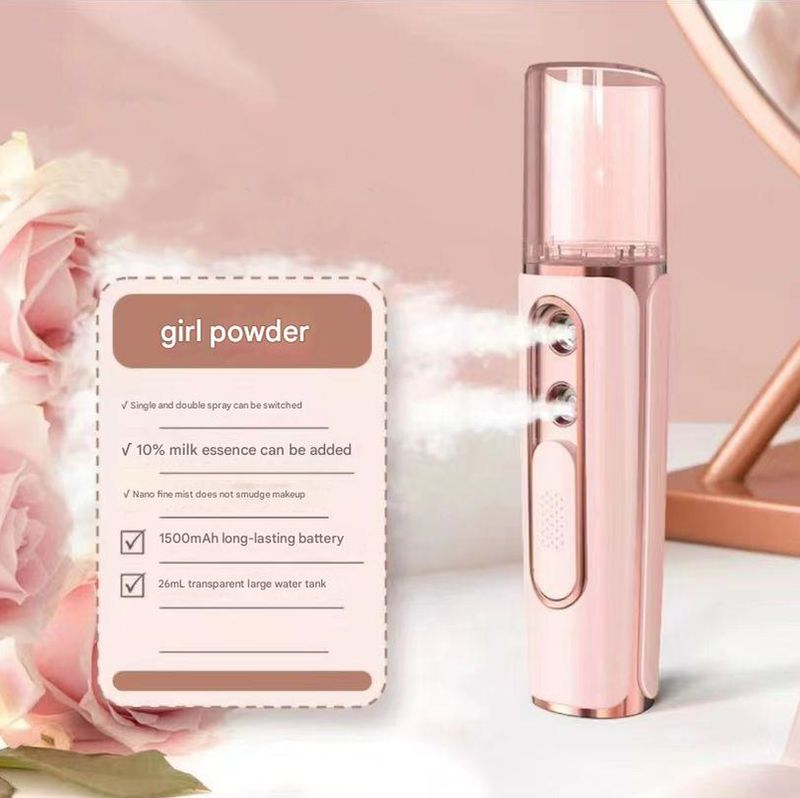 Pink Dual Nozzle Nano Facial Mister - USB Rechargeable Hydrating Spray