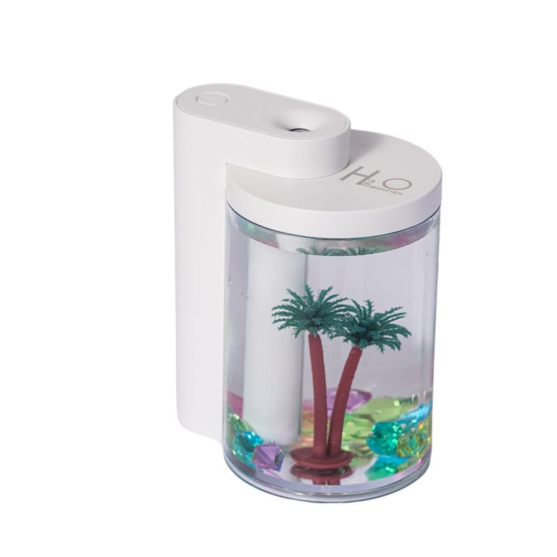 White Mini USB Micro Landscape Humidifier - 260ml Cool Mist Maker with LED Light