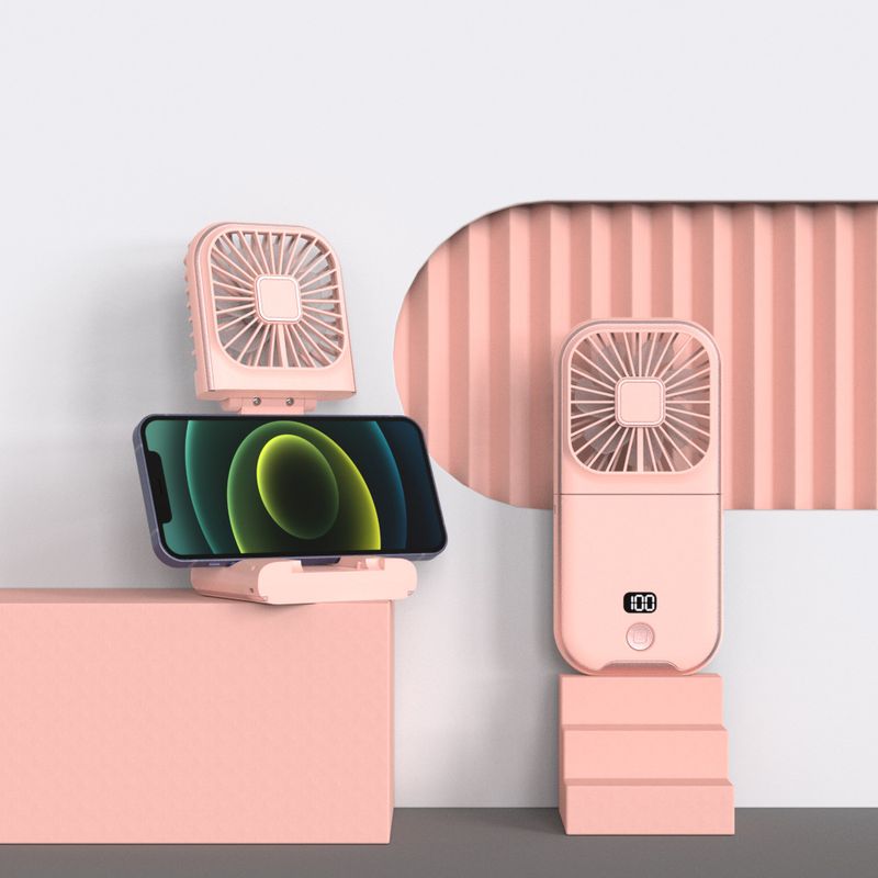 Pink Portable Handheld Fan with Neck Strap &amp; Phone Stand