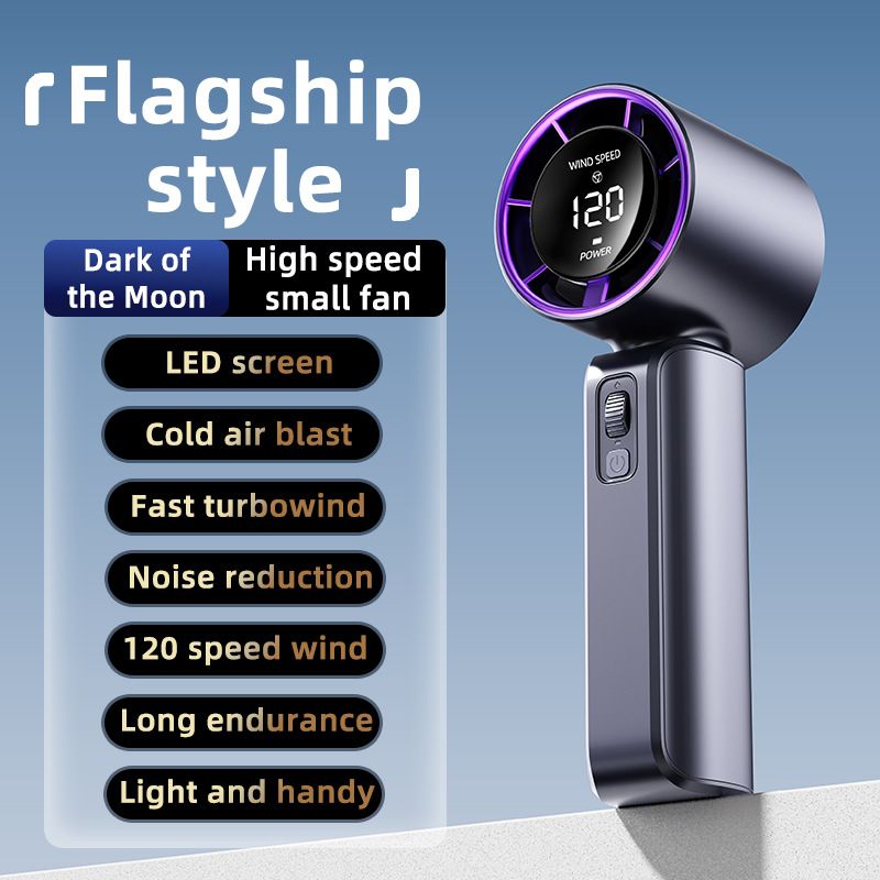 Purple Portable Handheld Fan with 120-Speed Display - USB Rechargeable Mini Cooling Fan for Outdoor Use