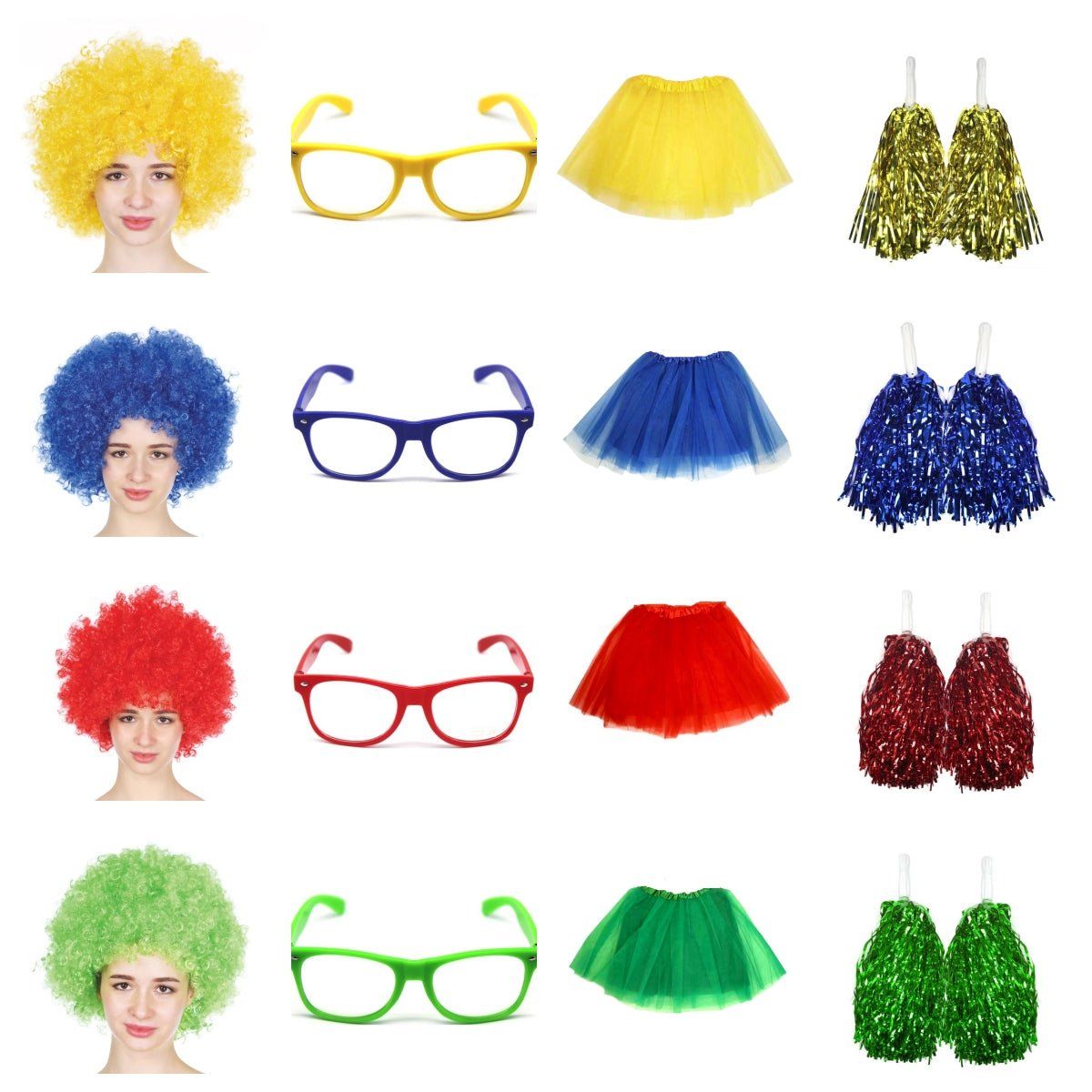 School house carnival colour celebrates kit Wig Glasses Tutus and Pom Poms - Yellow