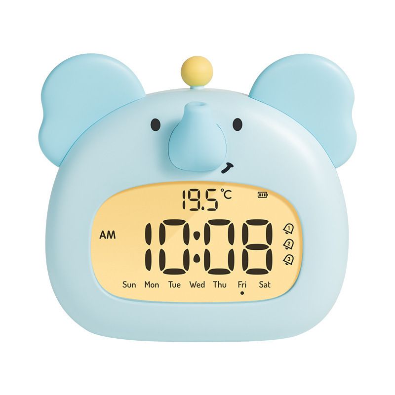 Cute Animal Digital Alarm Clock with Night Light, Temperature &amp; Countdown Timer(Blue elephant)