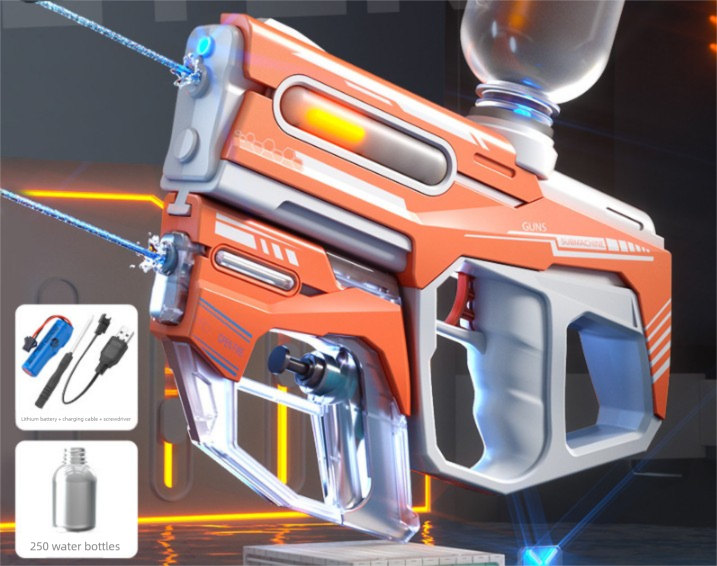 2-in-1 Electric Water Gun Automatic Squirt Blaster Set Detachable Mini Pistol High Capacity Summer Pool Toy Orange White