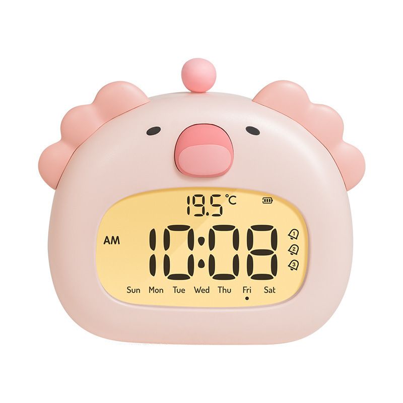 Cute Animal Digital Alarm Clock with Night Light, Temperature &amp; Countdown Timer(Pink salamander)