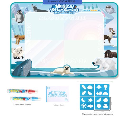 South And North Poles Giant Aqua Magic Doodle Mat 100x80cm - Mess-Free Reusable Water Drawing Pad for Creative Kids