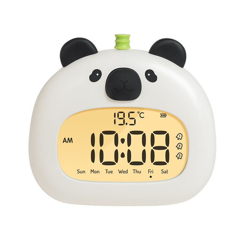Cute Animal Digital Alarm Clock with Night Light, Temperature &amp; Countdown Timer(Black and white panda)