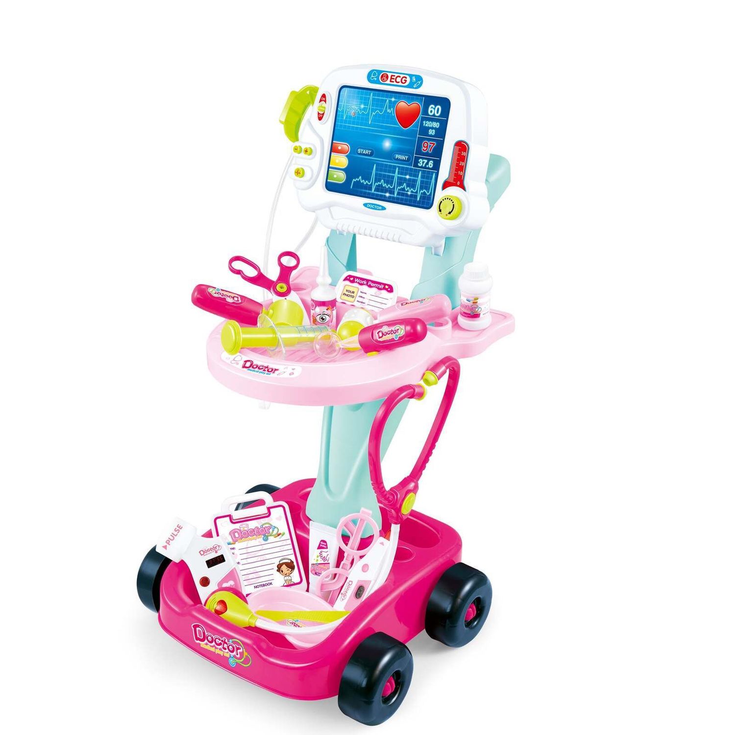 Kids Children's Doctors Medical Cart &amp; ECG Machine for Toddler Play