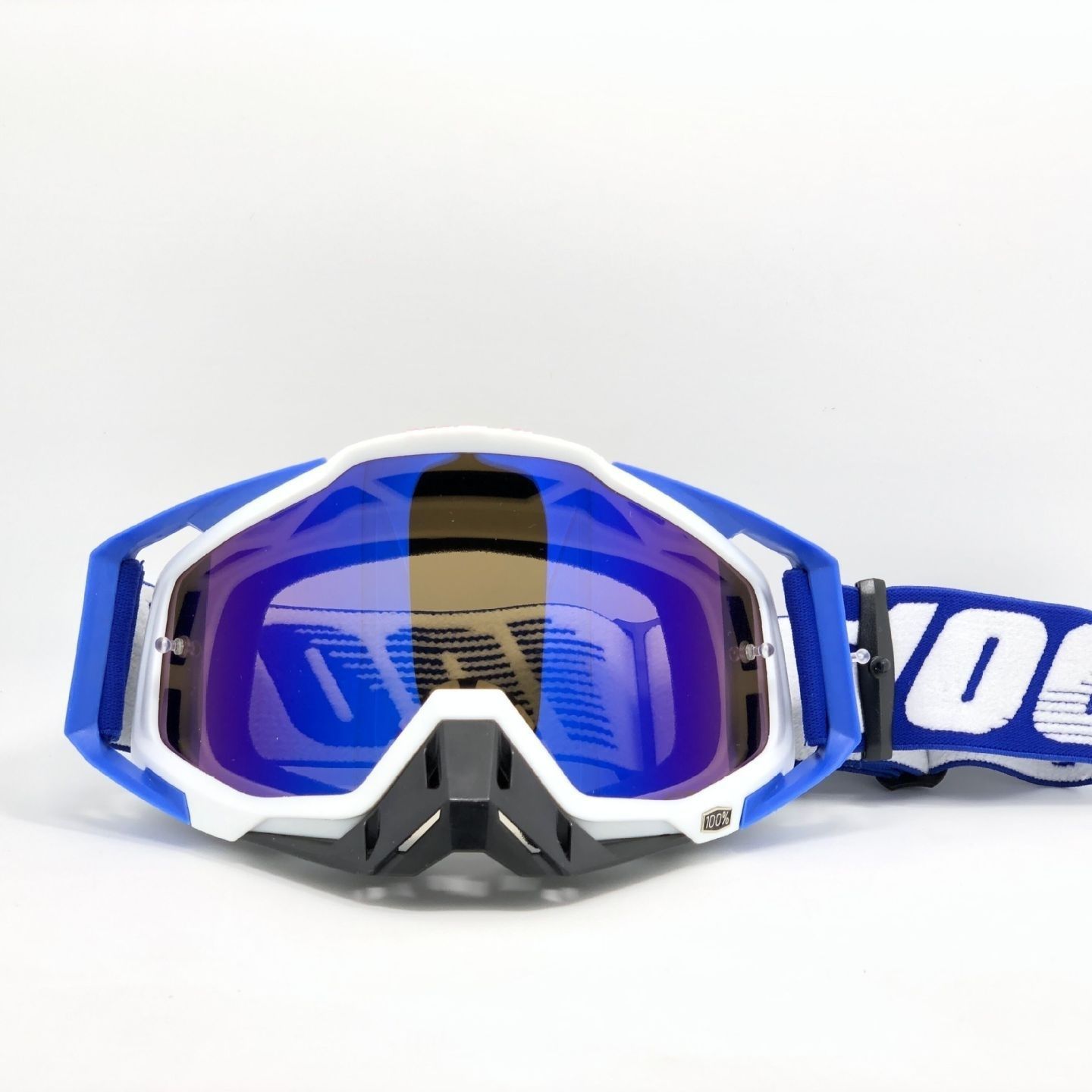 Blue-white Frame and Blue Sheet Motocross Goggles - Durable Off-Road Motorcycle Riding Eye Protection with Lens