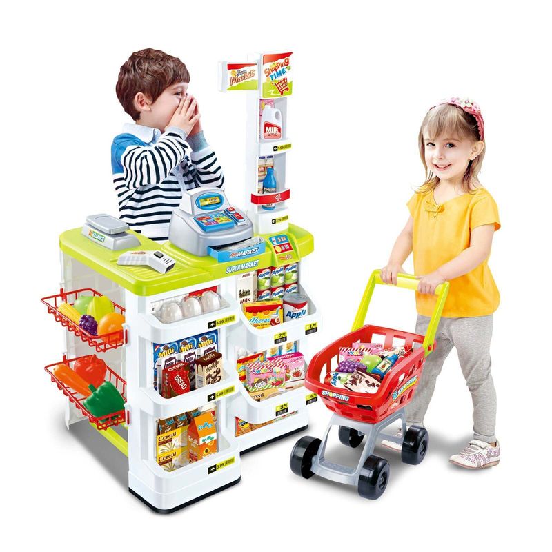 Children's Home Supermarket w/ Toy Cash Register, Trolly, Fruit &amp; More
