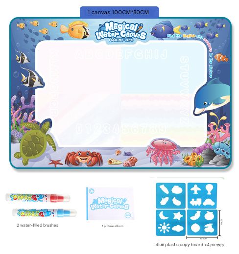 Sea Animals Giant Aqua Magic Doodle Mat 100x80cm - Mess-Free Reusable Water Drawing Pad for Creative Kids