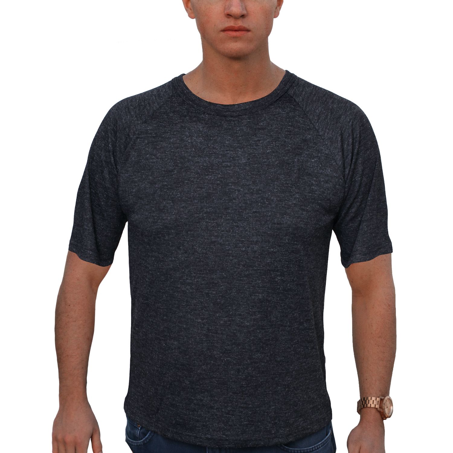 Mens Merino Wool Blend Short Sleeve Thermal Top Underwear Thermals Base Layer - Black - XXL