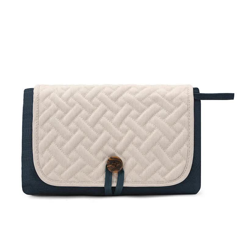 Blue and White Patchwork Portable Baby Changing Mat - Waterproof, Foldable, Compact Diaper Pad for Travel &amp; Everyday Use