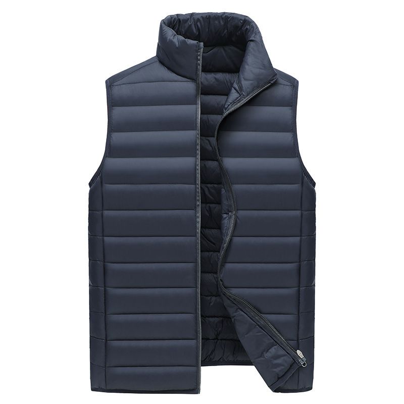 M Navy Blue Men's Lightweight Puffer Vest - Stand Collar Quilted Sleeveless Jacket for Winter