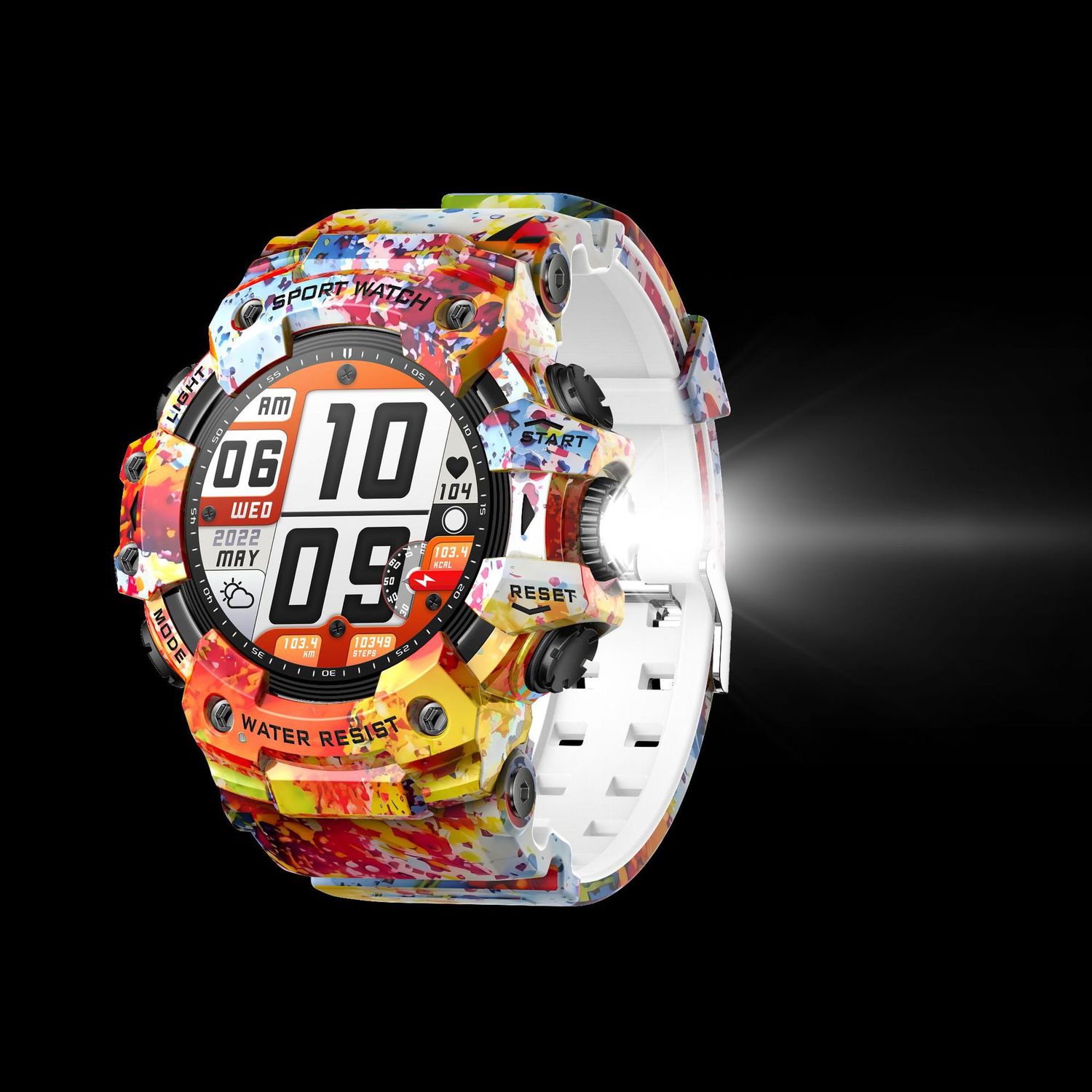 Rugged Outdoor Sport Smartwatch - HD Display, Compass, Flashlight, 100+ Sports Modes, Health Monitoring &amp; Bluetooth Calls(Illusion pink)