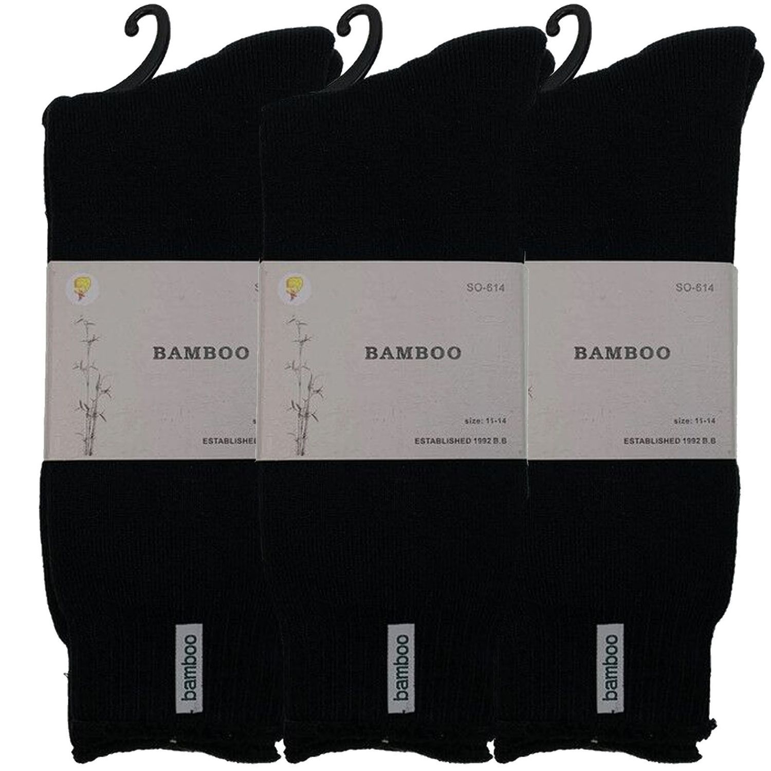 3 Pairs PREMIUM BAMBOO SOCKS Mens Heavy Duty Thick Work Socks BULK Cushion - Black - 7-11