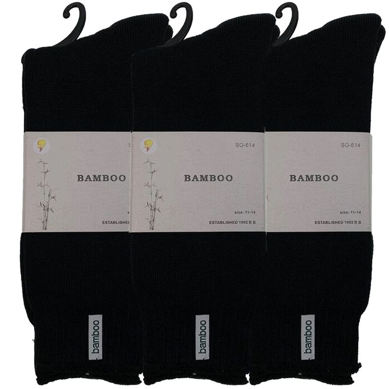 3 Pairs PREMIUM BAMBOO SOCKS Mens Heavy Duty Thick Work Socks BULK Cushion - Black - 7-11