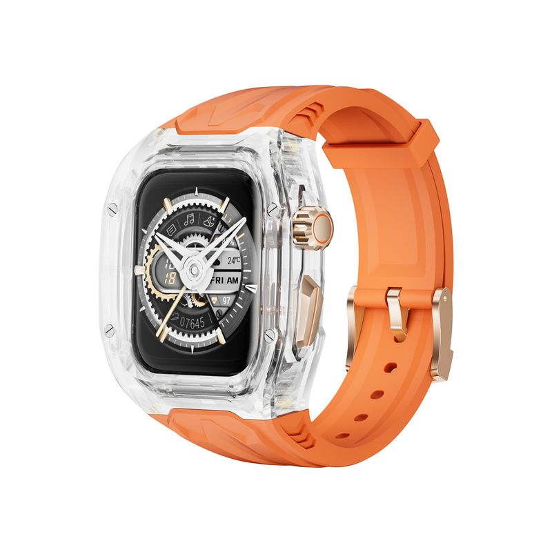 Transparent PC+TPU Sports Watch Strap &amp; Case for Smart Watch - Raised Edge Protection, Wireless Charging Compatible(Orange transparent)