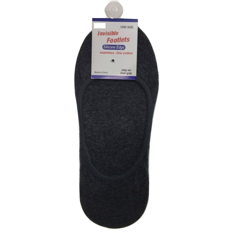 1x NO SHOW COTTON SOCKS Non Slip Heel Grip Low Cut Invisible Footlet Seamless - Charcoal - 2-8