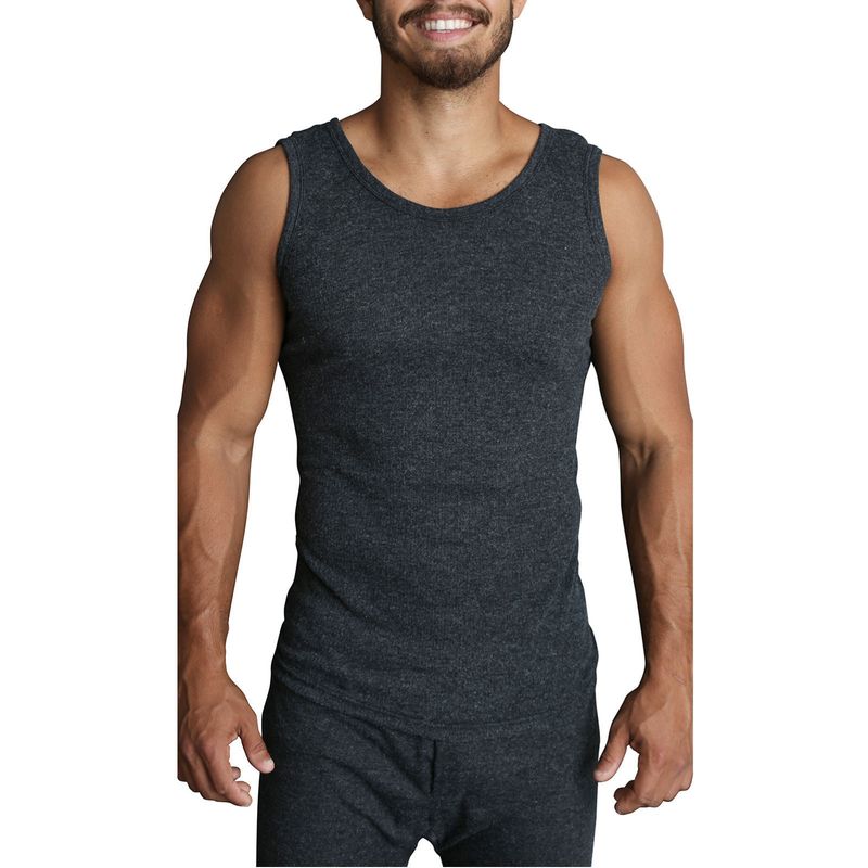 Mens THERMAL Merino Wool Blend Singlet Top Sleeveless Warm Underwear - Black - XXL