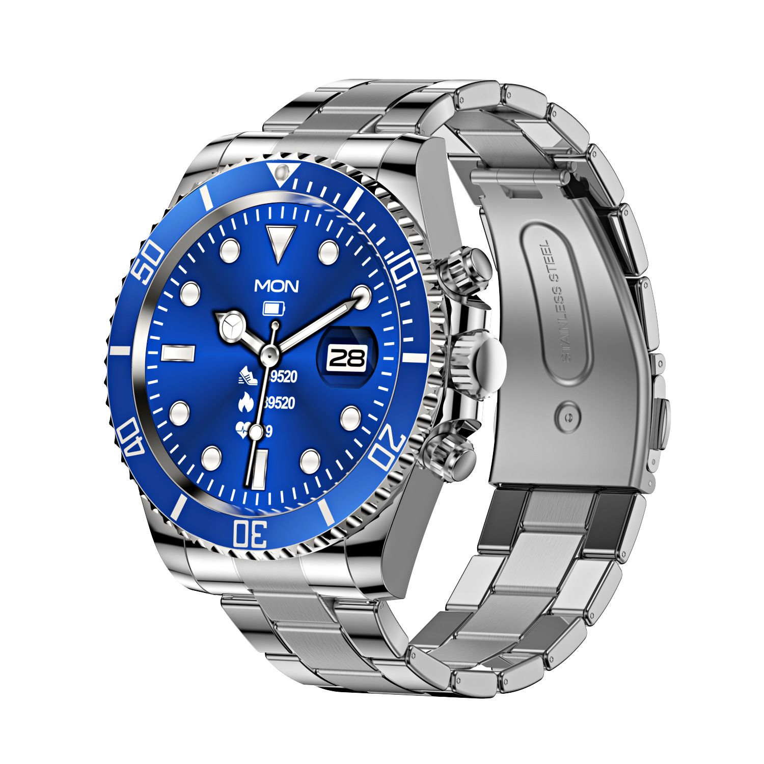 Classic Stainless Steel Smartwatch with Rotating Timer Bezel, Bluetooth Calling &amp; Luminous Display(blue)
