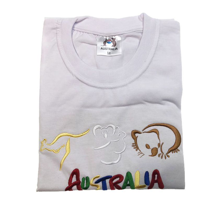 Adult Australia T Shirt Kangaroo Koala 100% Cotton Souvenir Tee Top - White - L