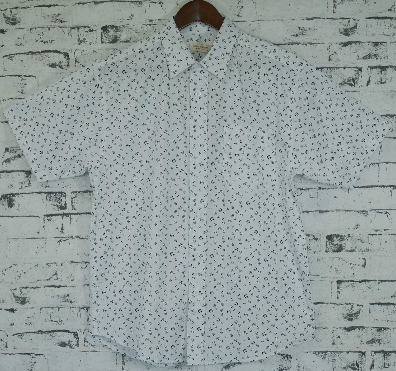 Mens MARINE ANCHOR SHIRT 100% COTTON Surf Party Short Sleeve Vintage S-6XL - White - 3XL