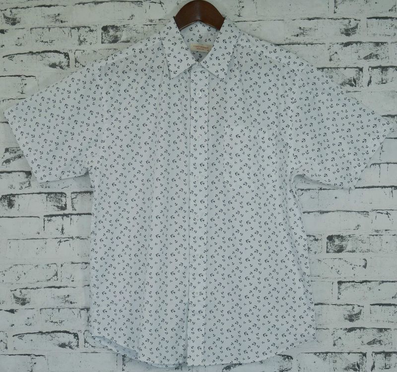 Mens MARINE ANCHOR SHIRT 100% COTTON Surf Party Short Sleeve Vintage S-6XL - White - 3XL