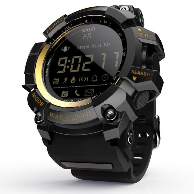 Rugged Sports Smartwatch - 50M Waterproof, 24H 3D Pedometer, Bluetooth Notifications &amp; Long Battery Life(Black with gold text)