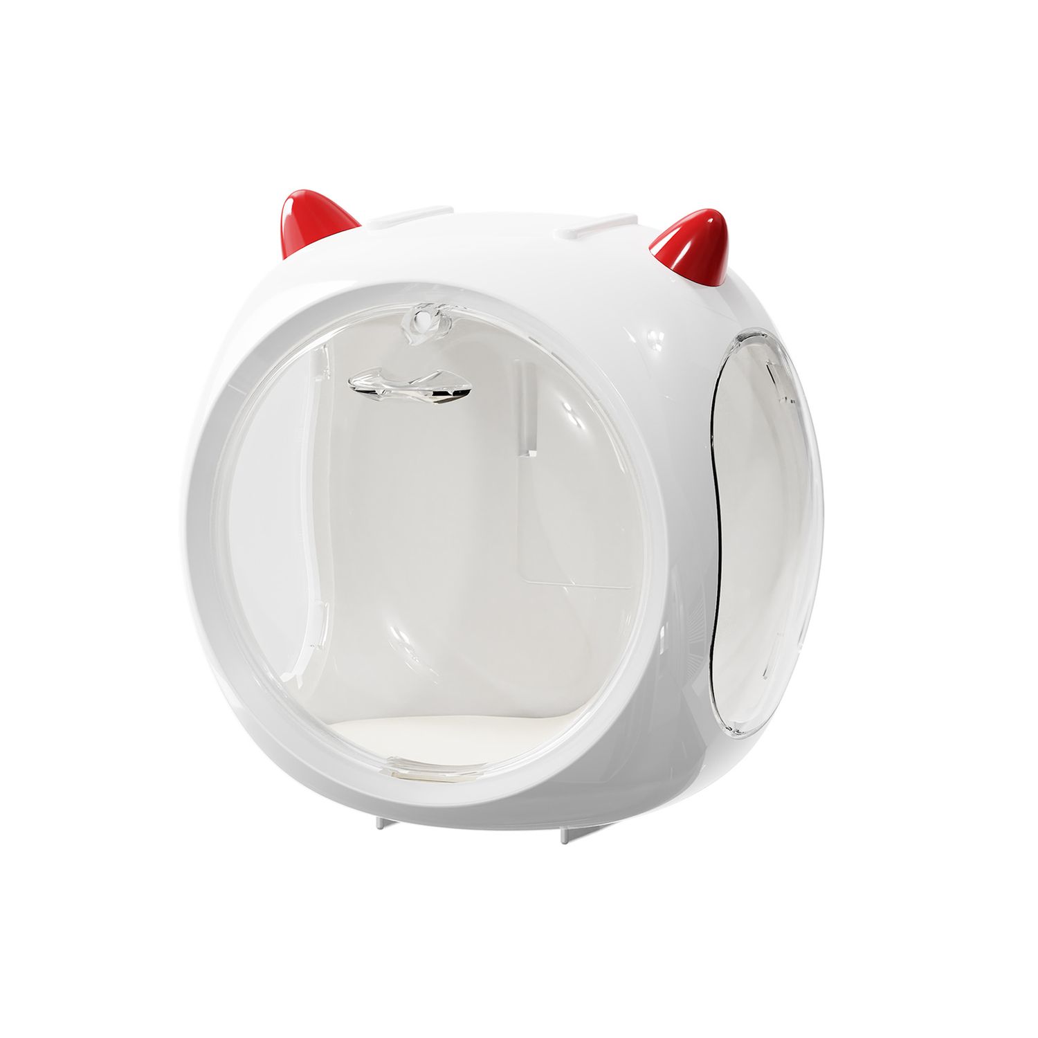 White And Red Horn Acrylic Blind Box Display Case - Transparent Dustproof Storage for Figures and Collectibles(The model is a shooting prop and is not included)