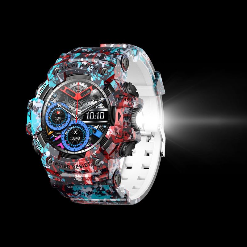 Rugged Outdoor Sport Smartwatch - HD Display, Compass, Flashlight, 100+ Sports Modes, Health Monitoring &amp; Bluetooth Calls(Illusion blue)