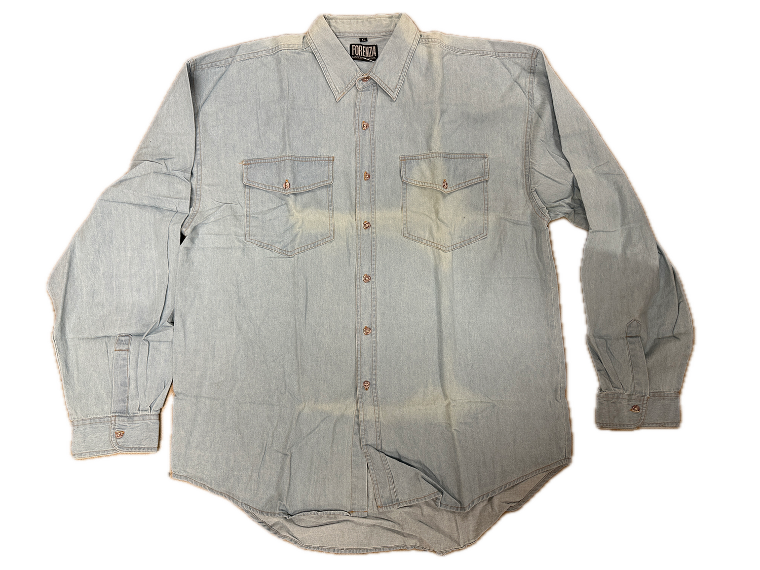 Denim Long Sleeve Jean Shirt Buttoned Front Casual Soft Top 100% COTTON - XL