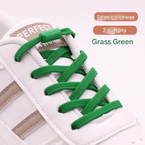 Green No-Tie Elastic Shoelaces with Quick Lock System - Flat Tieless Laces for Kids and Adults
