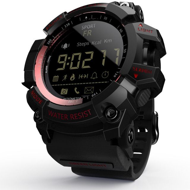 Rugged Sports Smartwatch - 50M Waterproof, 24H 3D Pedometer, Bluetooth Notifications &amp; Long Battery Life(Black with red text)